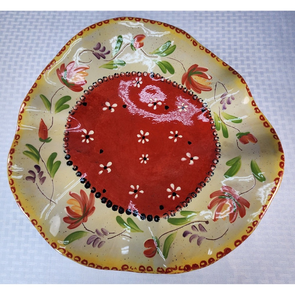 Ambiance Tuscan Floral Large Footed Serving Tray 14 1/2" Red/Orange & Yellow